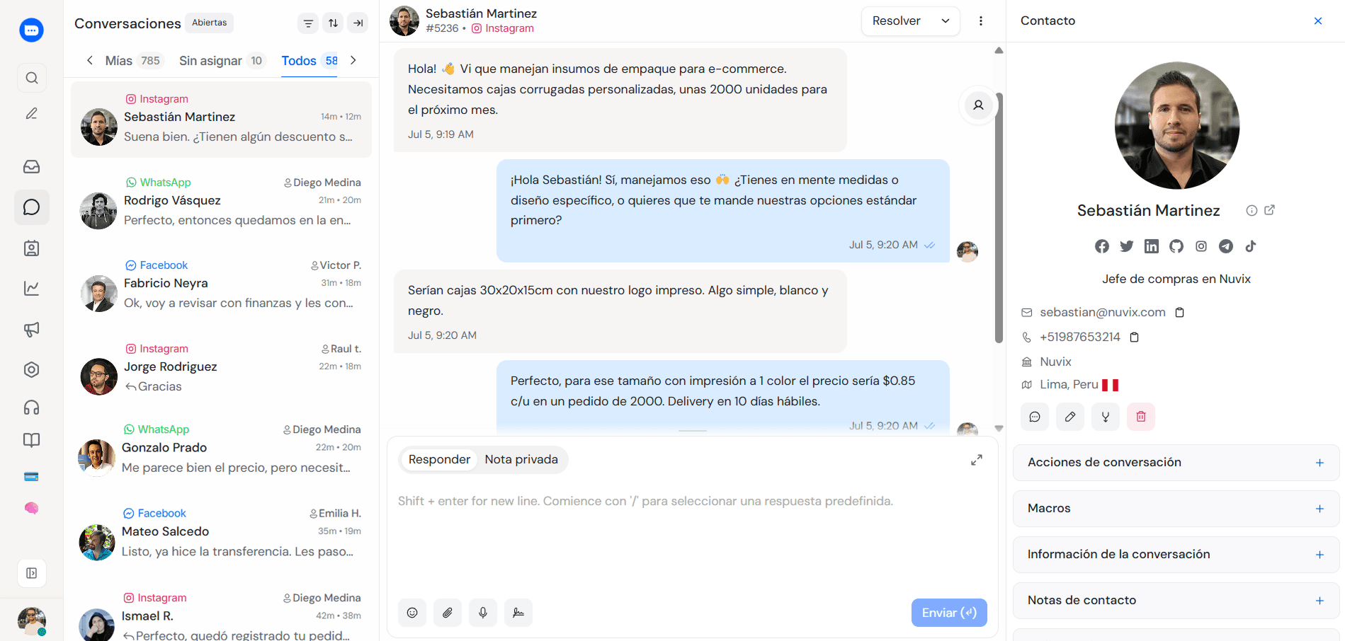 Dashboard unificado de Bluechat CRM
